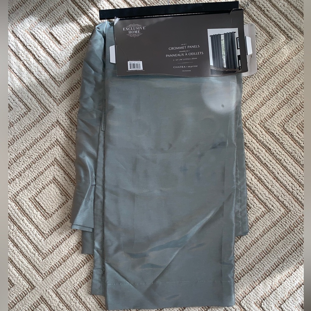 Blue Green Grommet Curtain Panels